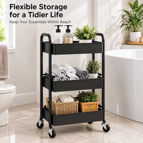 menroxo™ 3-Tier Rolling Storage Cart — Metal Utility Organizer for Kit